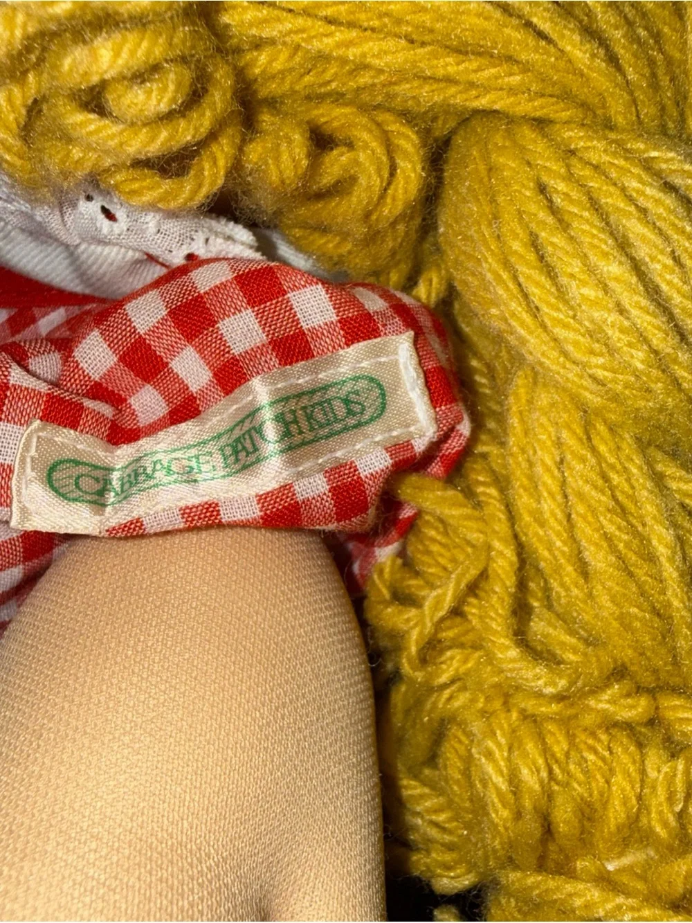 Vintage cabbage patch doll blond hair 1985 red checkered dress